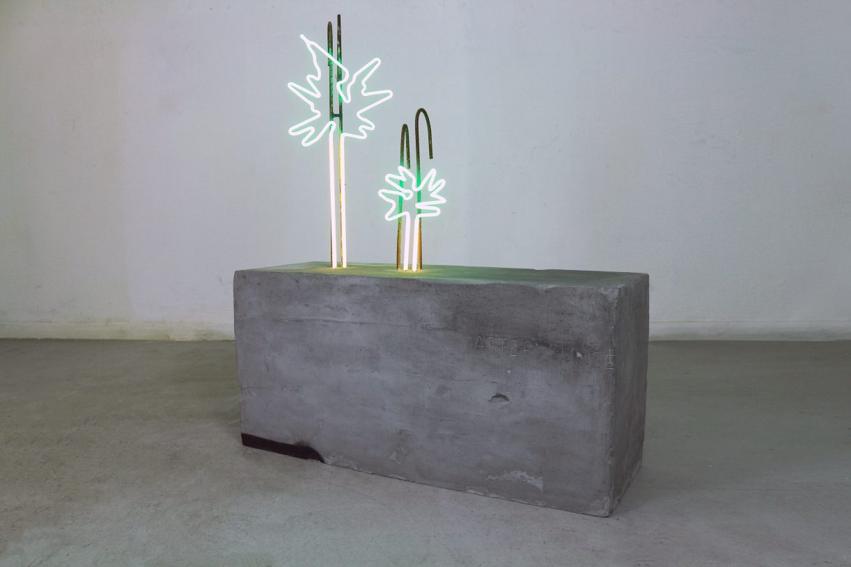 Anestis Ioannou, <i>After Sunset Yucca Tree</i>, 2021, construction iron rod, neon lights, spraypaint and concrete mixture on styrofoam, 118x100x35 cm