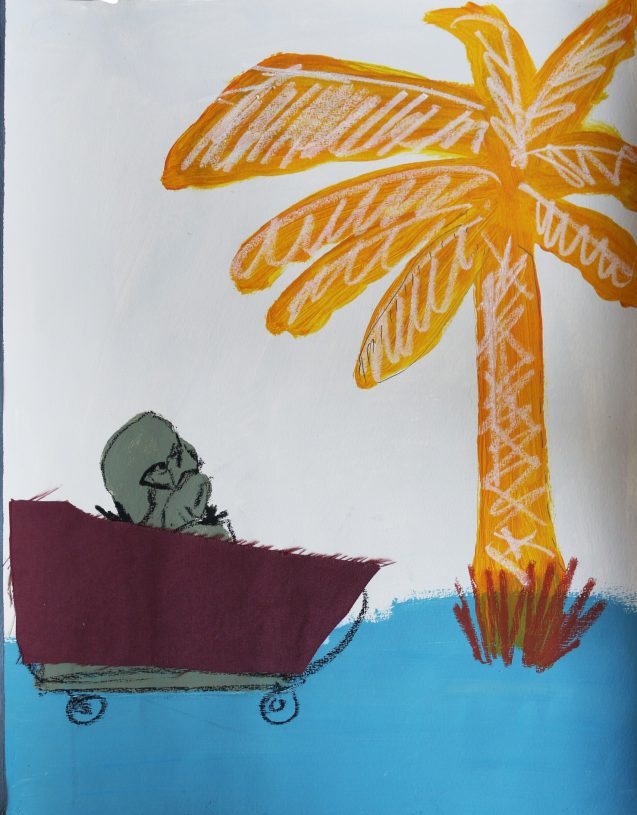 Anestis Ioannou, <i>Sight</i>, 2021, acrylics, oil pastel, pencil and textile on paper, 65x50 cm