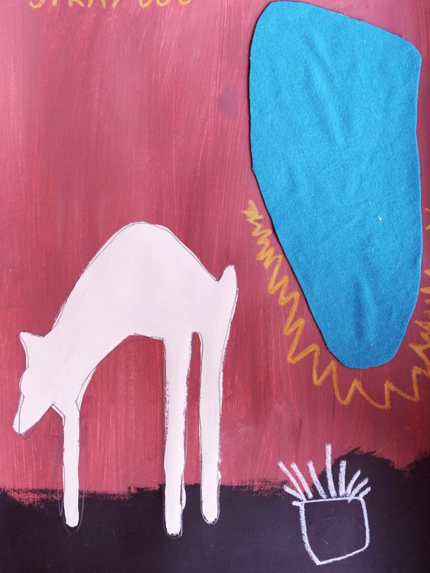 Anestis Ioannou, <i>Study of a Stray Dog</i>, 2021, acrylics, oil pastel, pencil and textile on paper, 65x50 cm