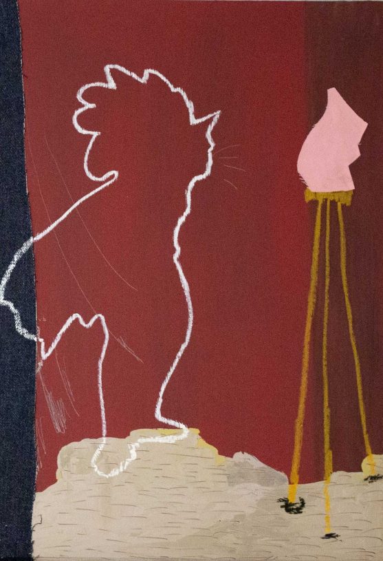Anestis Ioannou, <i>Bird</i>, 2023, acrylics, oil pastel, textiles and pencil on wood, 35x50 cm