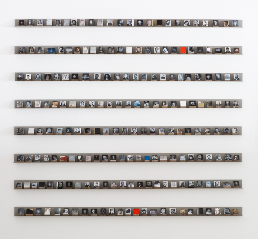 Vangelis Gokas, <i>Τhe breaths inside my mind</i>, 2016-2017, mixed media, 5x4 cm, <br>series of images from 1 to 199, installation shot at PORTALS ΝΕΟΝ 2021