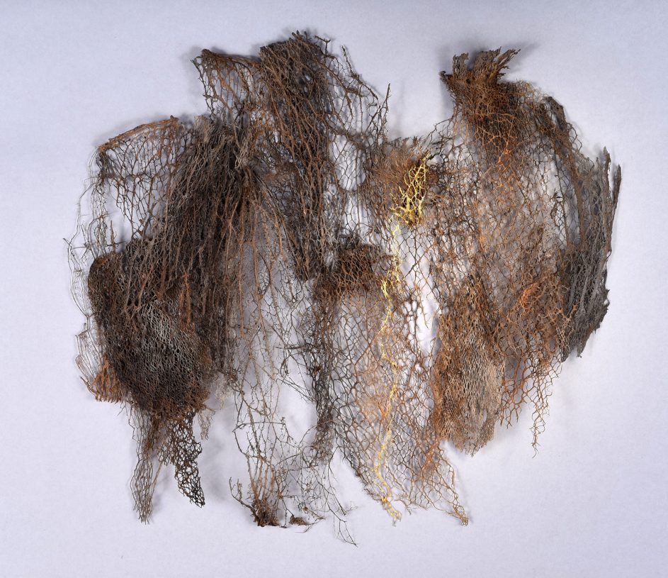 Katerina Katsifaraki, <i>Untitled</i>, 2021, prickly pear's leaves, gold leaves, <br>approximately 60x55x6 cm