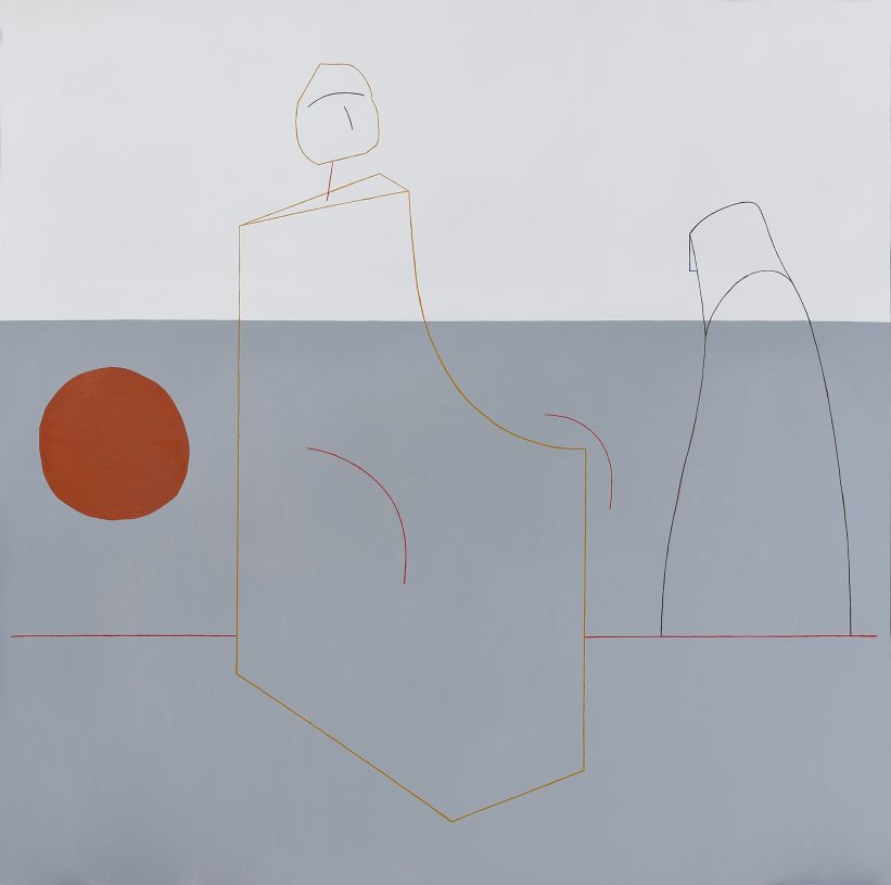 Ilias Papailiakis, <i>Sunset at the palace</i>, 2021, oil colors on canvas, 200x200 cm
