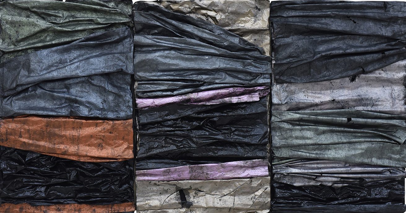 Dimitris Rentoumis, <i>Wear and tear, three studies</i>, 2021, mixed technique with acrylic color, ink and varnish on papers, 90x50 cm  