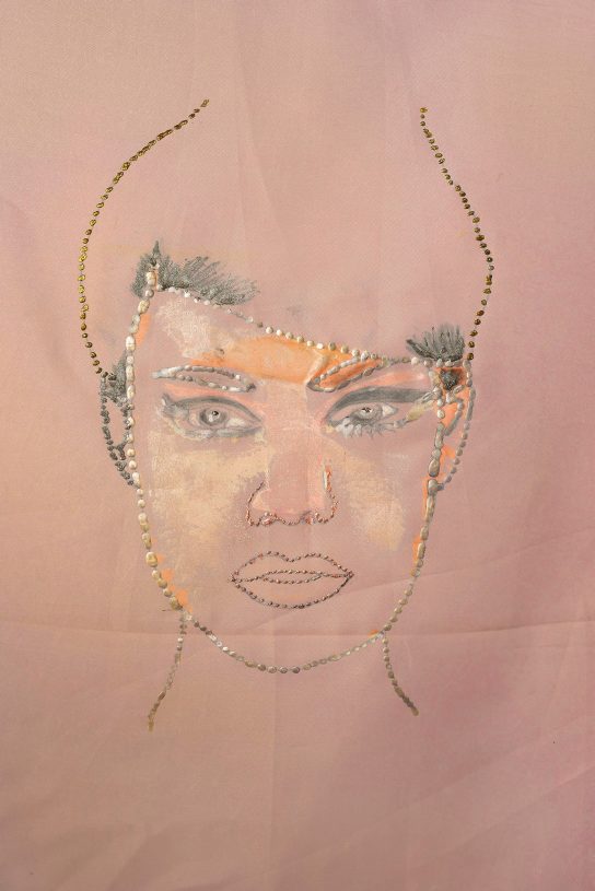 Katerina Zacharopoulou, <i>1st Witch</i> (Work series Come Inside), 2020, painting on muslin, 50x57 cm 