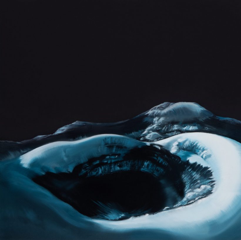 Fotini Poulia, <i>Cotopaxi's Crater</i>, 2020, oil on wood, 28x28 cm