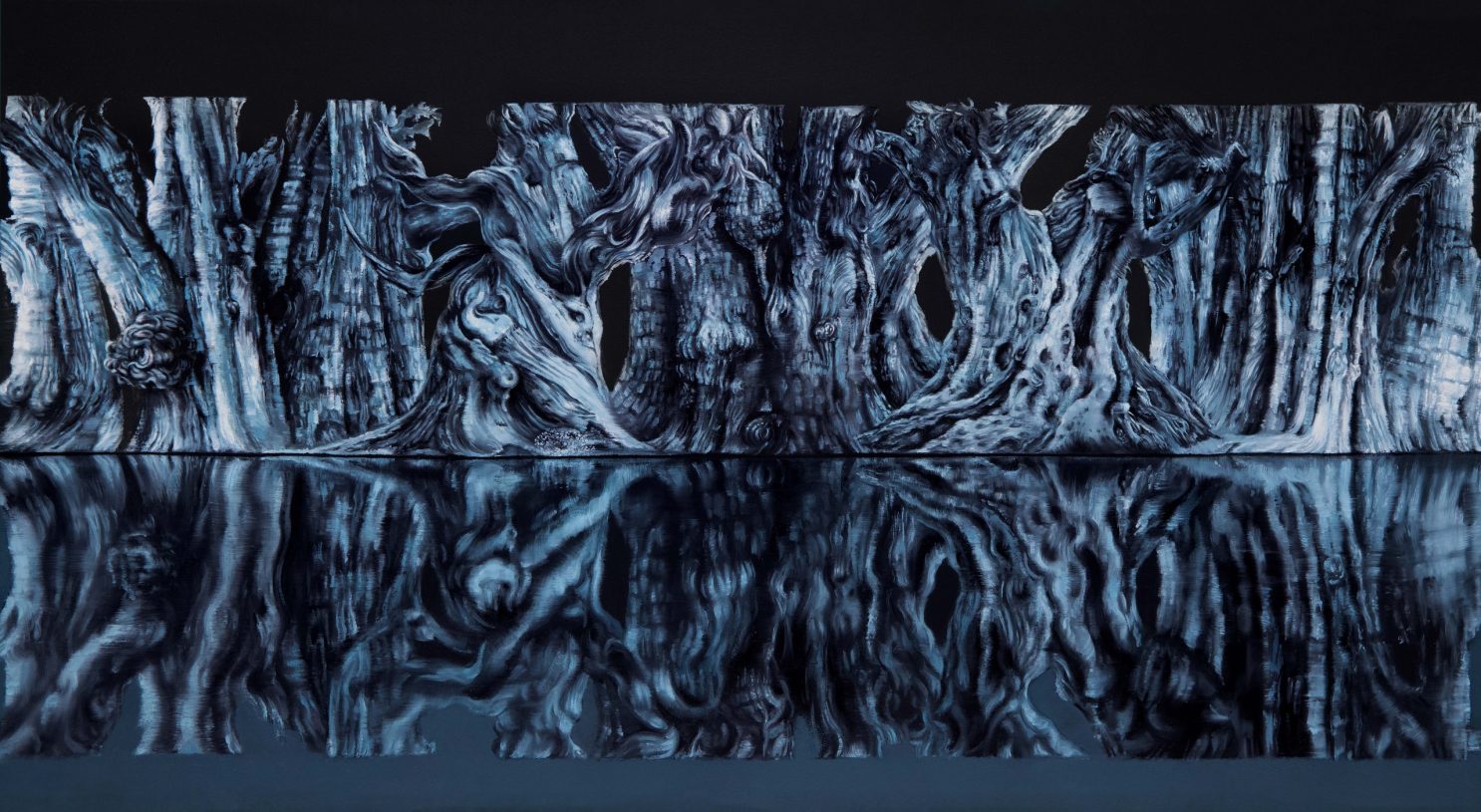 Fotini Poulia, <i>The Elderly</i>, 2019, oil on wood, 55x30 cm