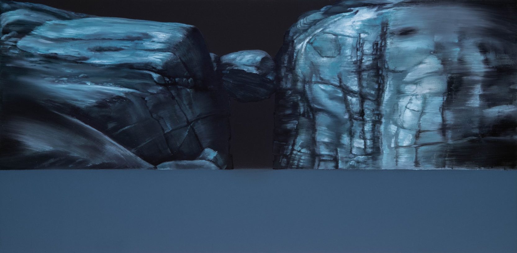 Fotini Poulia, <i>The Stone Bridge</i>, 2020, oil on wood, 55x27 cm