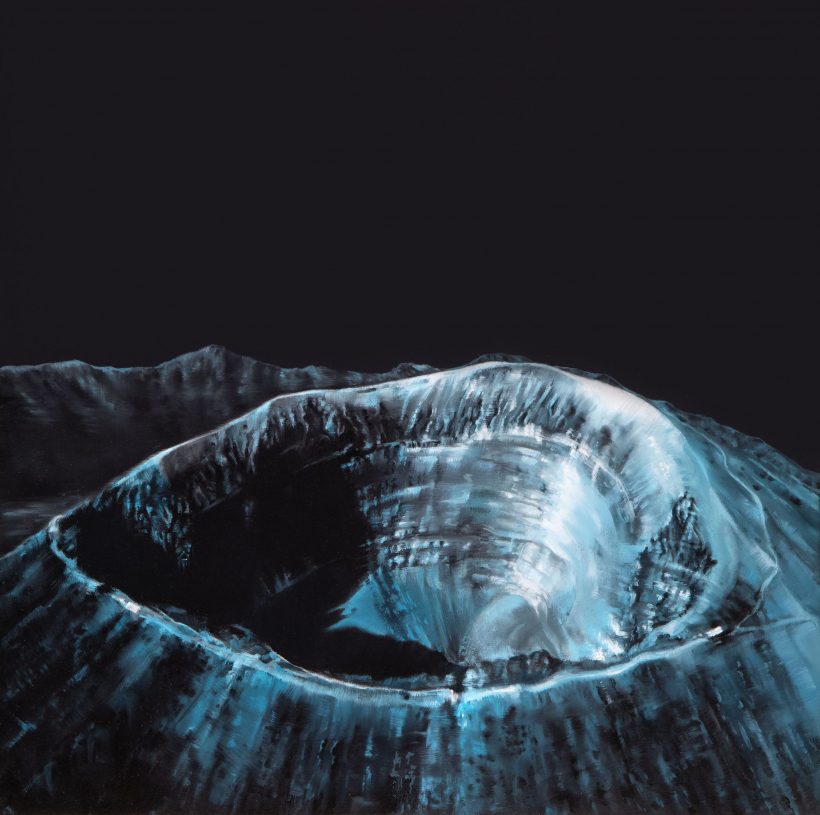 Fotini Poulia, <i>Vesuvius’ Crater</i>, 2020, oil on wood, 28x28 cm