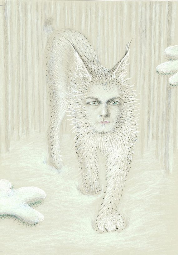 Joulia Strauss, <i>Lynx (Thomas Oberender)</i>, ink and pencil on paper, 31x21 cm or 43x34 cm framed