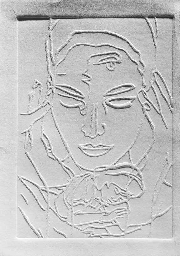 Katerina Zacharopoulou, <i>Who's gonna tell me who i am?</i>, 2020-22, <br>dry embossing printing on Fabriano paper, 35.5x25 cm
