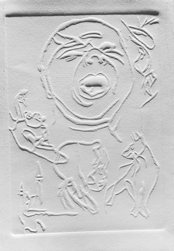 Katerina Zacharopoulou, <i>A baby that cries because it saw the cuckoo</i>, 2020-22, <br>dry embossing printing on Fabriano paper, 35.5x25 cm