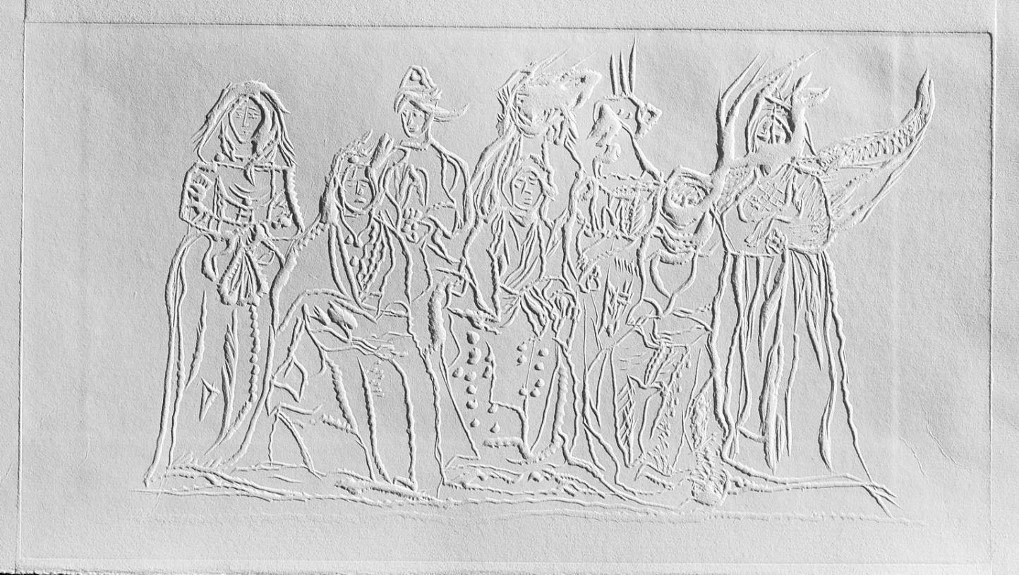 Katerina Zacharopoulou, <i>Vlaches (The bumpkins)</i>, 2020-22, <br>dry embossing printing on Fabriano paper, 32.5x48.5 cm
