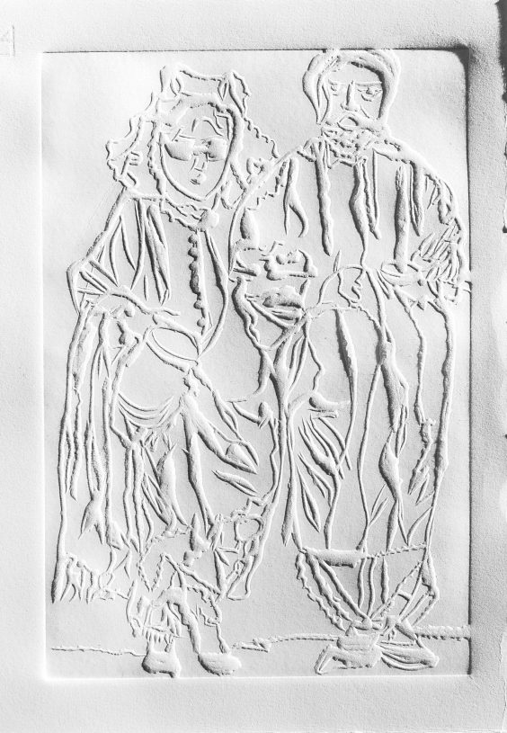 Katerina Zacharopoulou, <i>Xenophon and Fotini</i>, 2020-22, <br>dry embossing printing on Fabriano paper, 35.5x25 cm