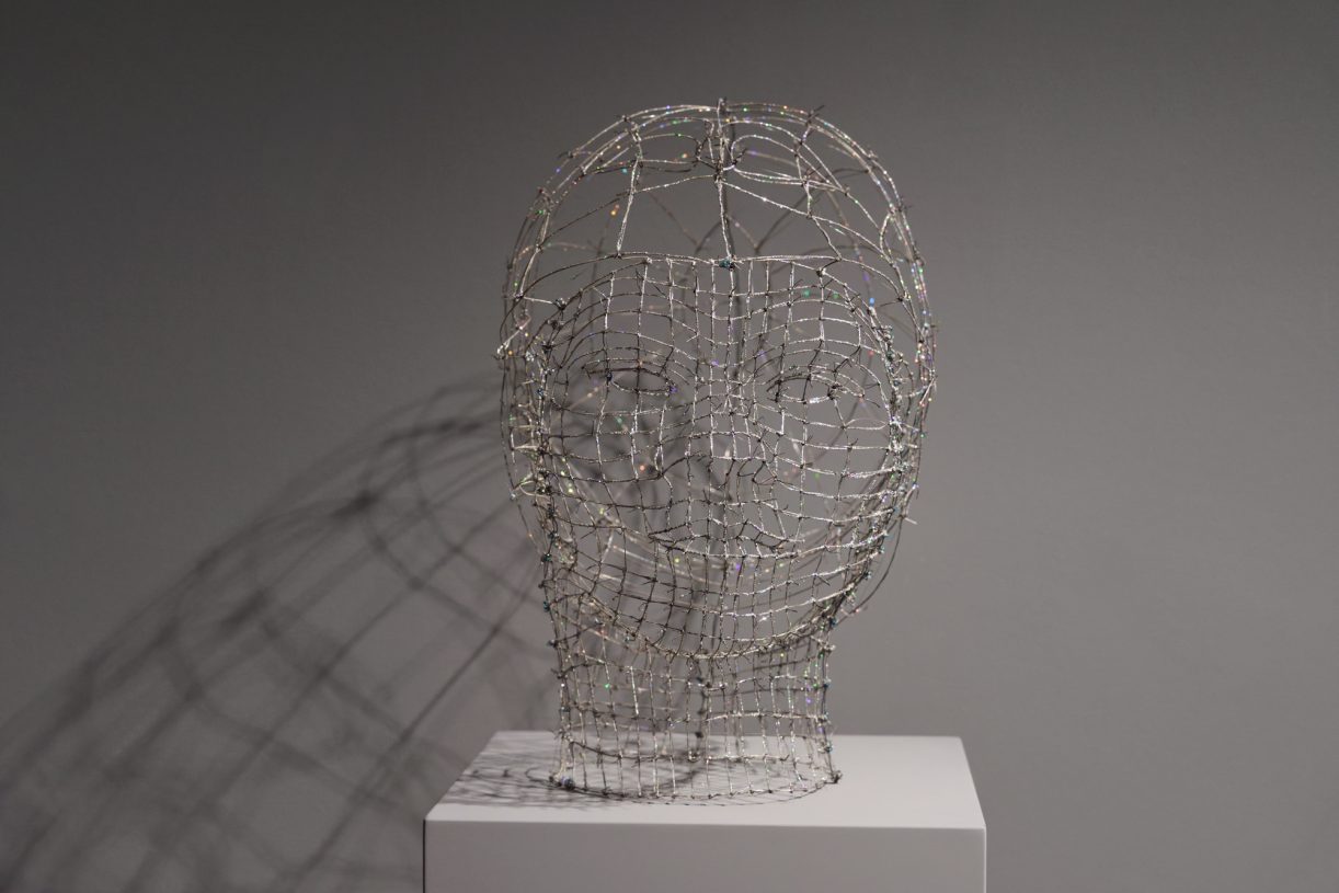 Joulia Strauss, <i>Athena Glaukopis (Peter Berz)</i> from the series Remote Mythical Objects, 2002, silver wire, glass pearls, approximately 60x40x30 cm