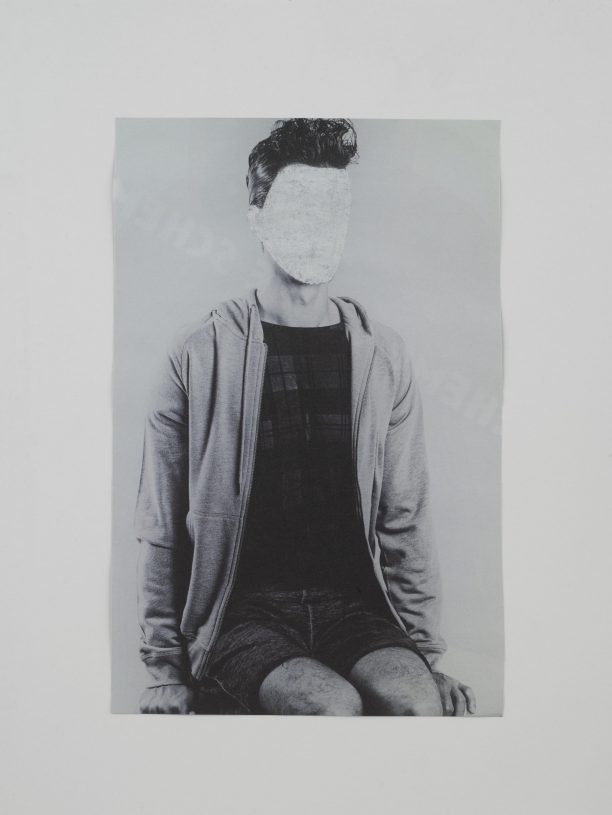 Caroline May, <i>Untitled (sitting)</i>, 2016-21, magazine pages scraped and re-photographed, 44x34 cm, framed