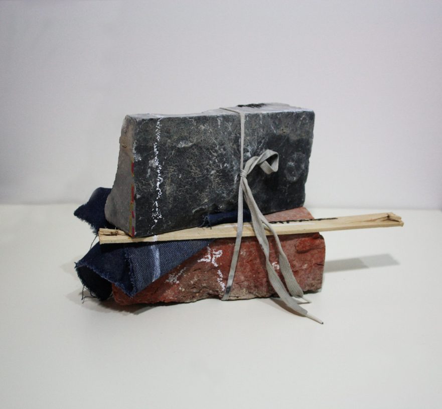 Anestis Ioannou, <i>Strangers in Close Proximity</i>, 2018, oil pastel on tied urban fragments, dimensions variable