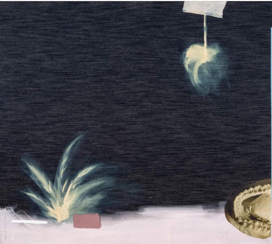 Anestis Ioannou, <i>Sometimes, I Think of Myself as a Future Memory - IIΙ</i>, 2020, acrylics, textile and collage on bleached denim, 160x140 cm