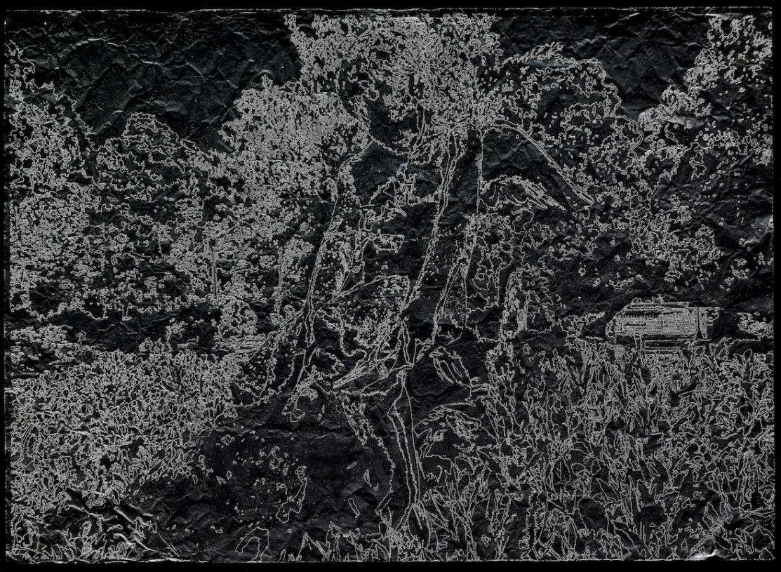 Nikos Papadopoulos, <i>Eros II</i>, 2020, perforated matte black aluminium, 75x105 cm