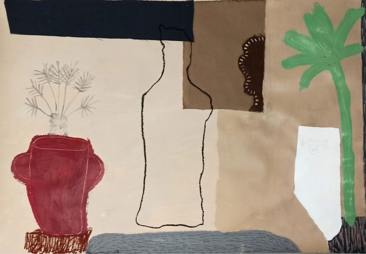 Anestis Ioannou, <i>Ceramic Body II</i>, 2022, acrylics, pencil, oilstick and textile on paper, 70x100 cm