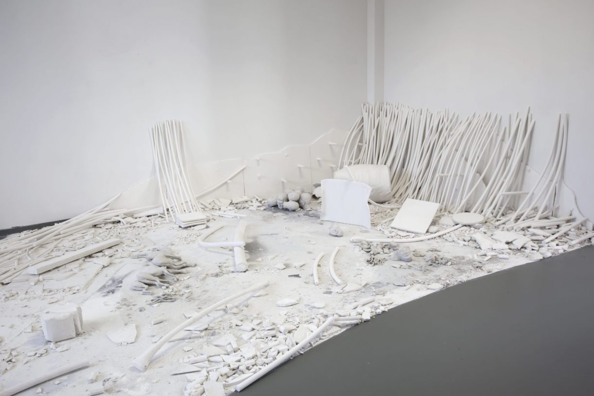 Dimitris Rentoumis, <i>New world</i>, 2017, plaster & clay, 650x300 cm, installation view from <br> Jan van Eyck Academie, Maastricht, The Netherlands with the support of Mondriaan Fonds