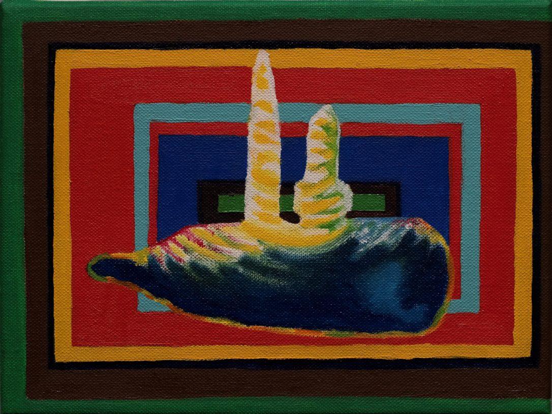 Vassili Balatsos, <i>The golden alien's baby narcotic experience</i>, 2016, oil on canvas, 18.5x24 cm