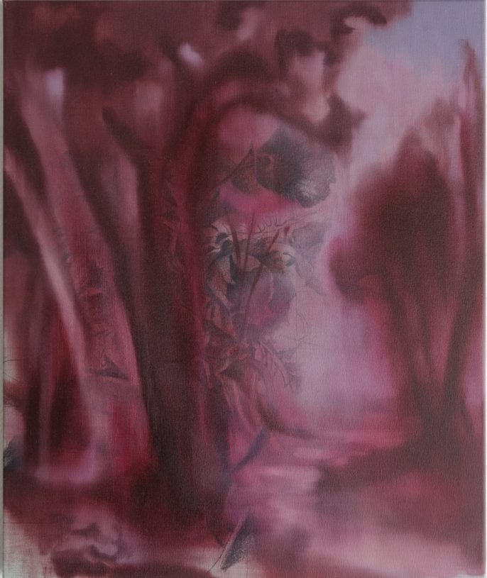 Damianos Zisimou, <i>Owen Zerge with landscape The Beeches Asher Brown Durand II</i>, 2024, charcoal and oil on canvas, 90x75 cm