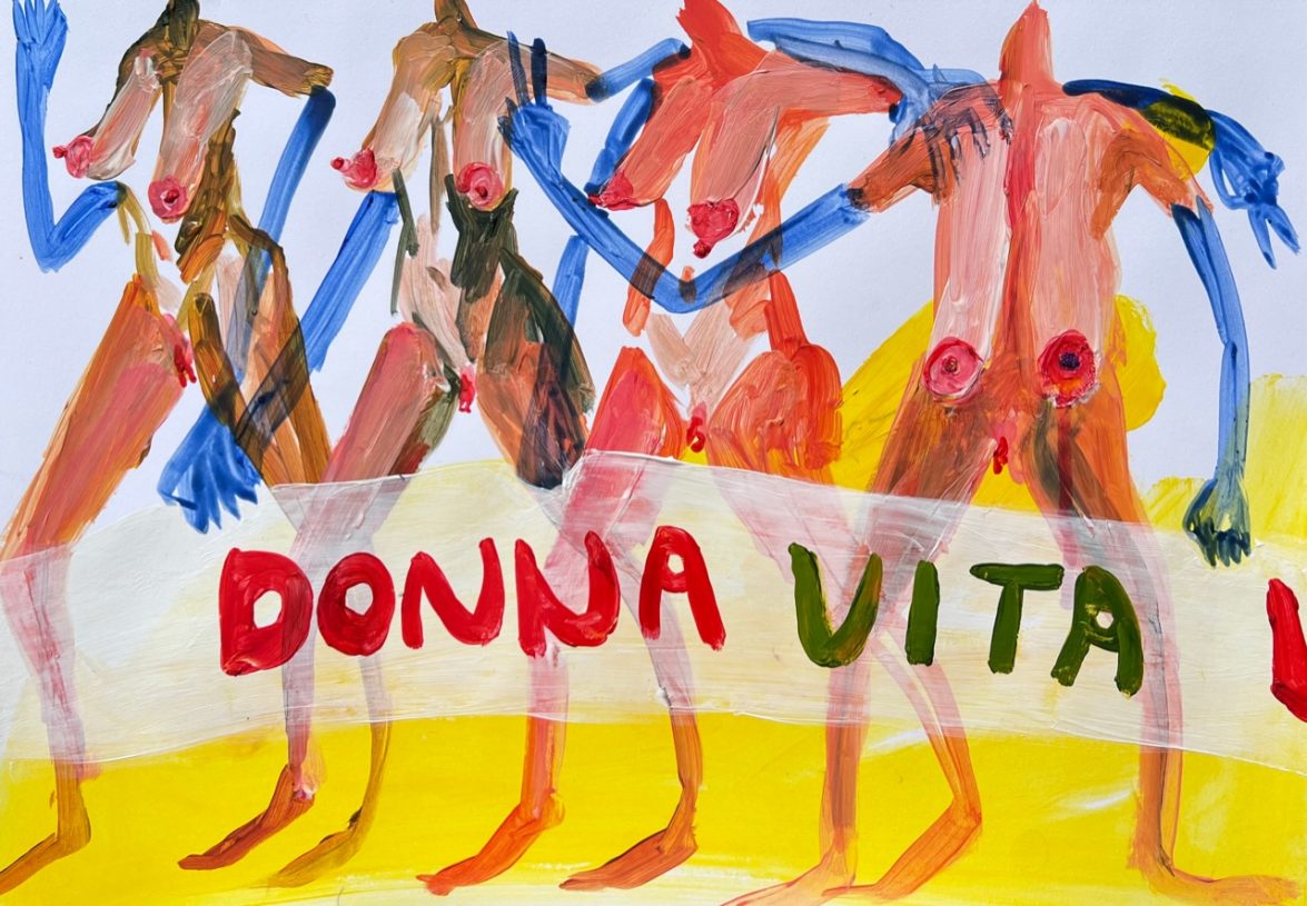 O.Lala, <i>Donna vita libertà</i>, 2022, acrylic on cardboard, 30x40 cm