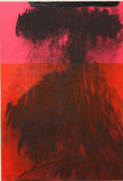 Giorgos Kontis, <i>Untitled</i>, 2017, acrylic, charcoal and varnish on plywood, mirror-glass, <br> 40x27 cm