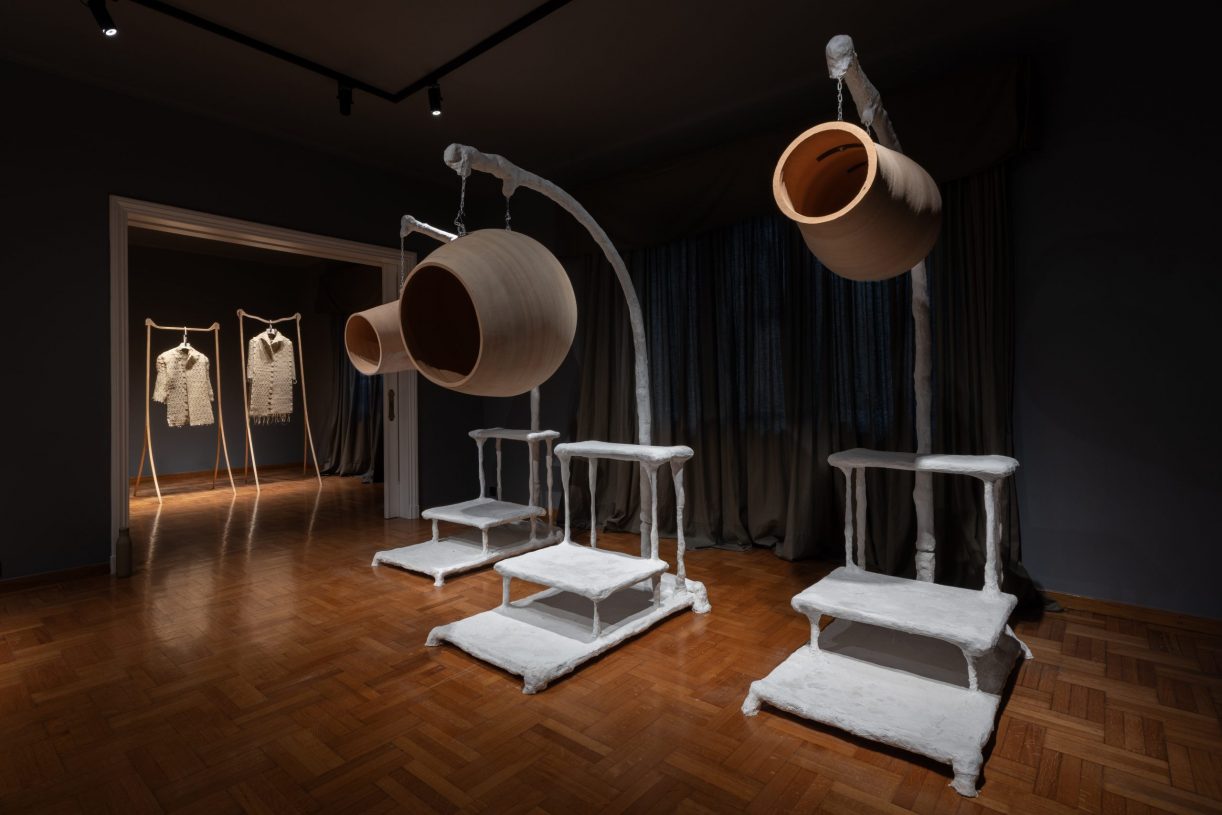 Maria Louizou, <i>Moulting Season</i>, 2025, ceramic, steel, plaster