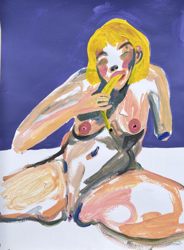 O.Lala, <i>A banana a day keeps the oppression away</i>, 2022, acrylic on cardboard, 30x40 cm