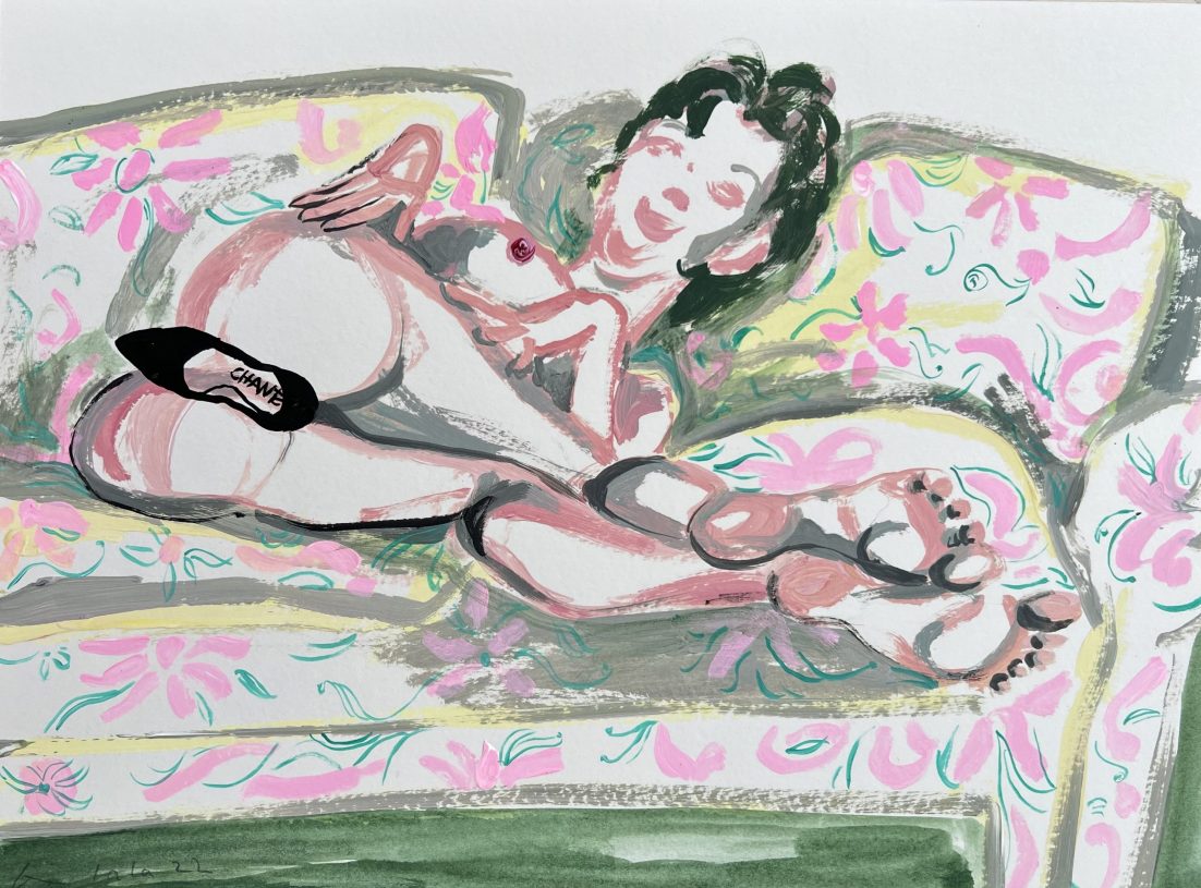 O.Lala, <i>Always in style with Chanel, don't care what’s going on around</i>, 2022, acrylic on cardboard, 30x40 cm