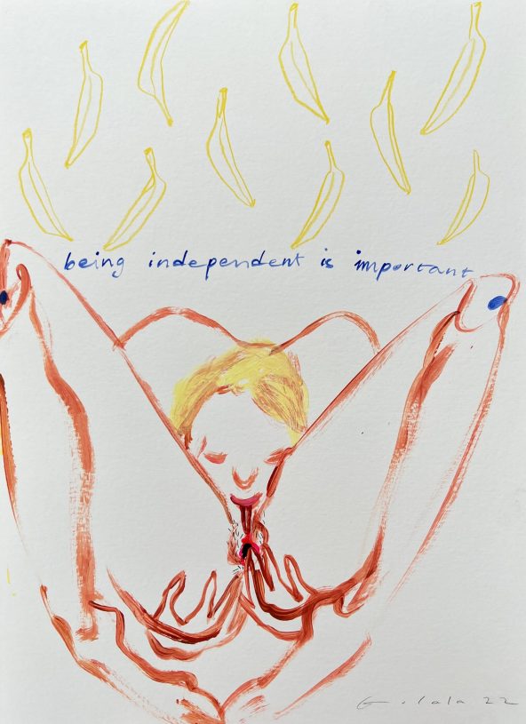 O.Lala, <i>Being independent is important</i>, 2022, acrylic on cardboard, 30x40 cm