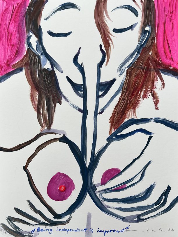 O.Lala, <i>Being independent is important</i>, 2022, acrylic on cardboard, 30x40 cm