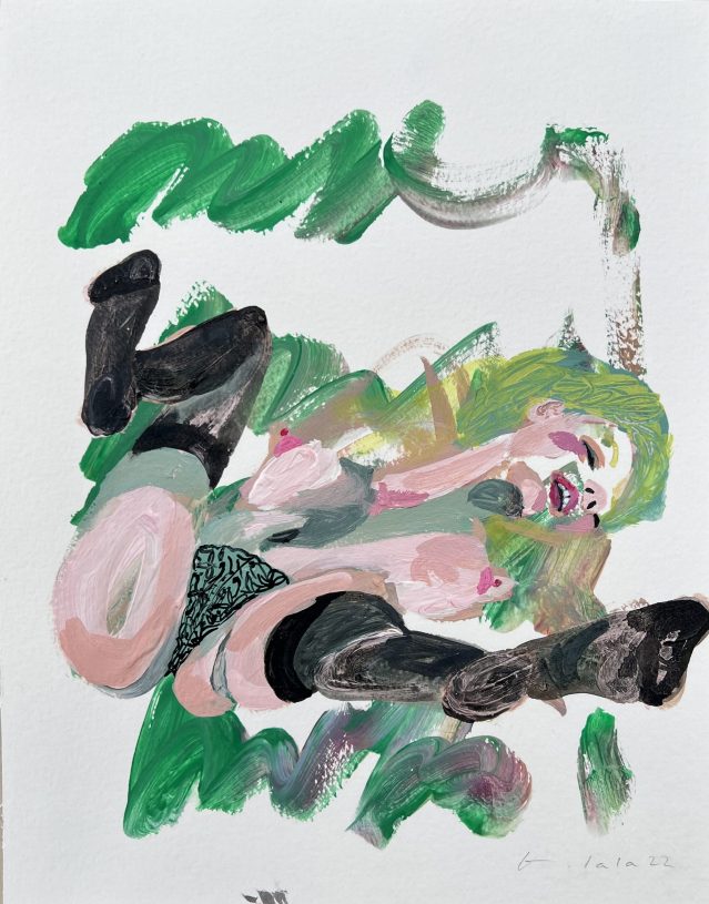 O.Lala, <i>Enjoying a normal day in paradise</i>, 2022, acrylic on cardboard, 32x25 cm
