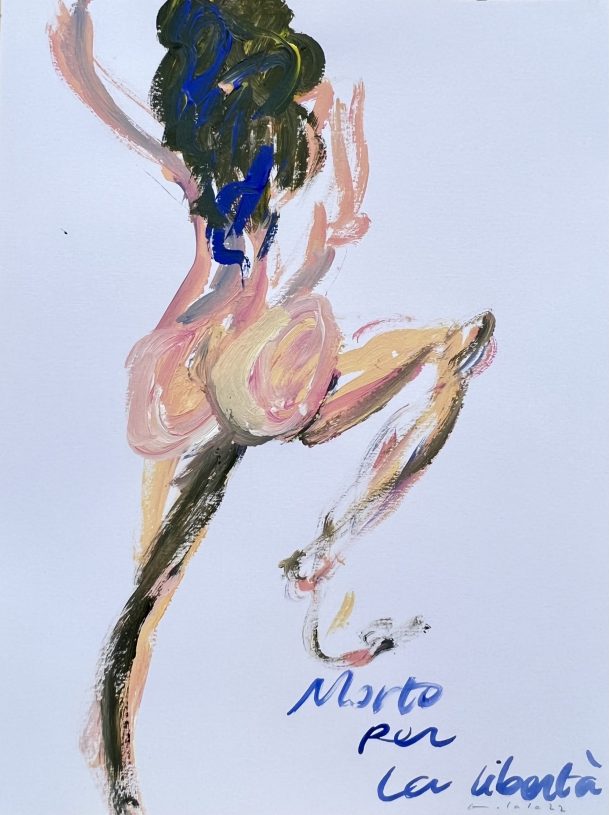 O.Lala, <i>Morto per la libertà</i>, 2022, acrylic on cardboard, 30x40 cm