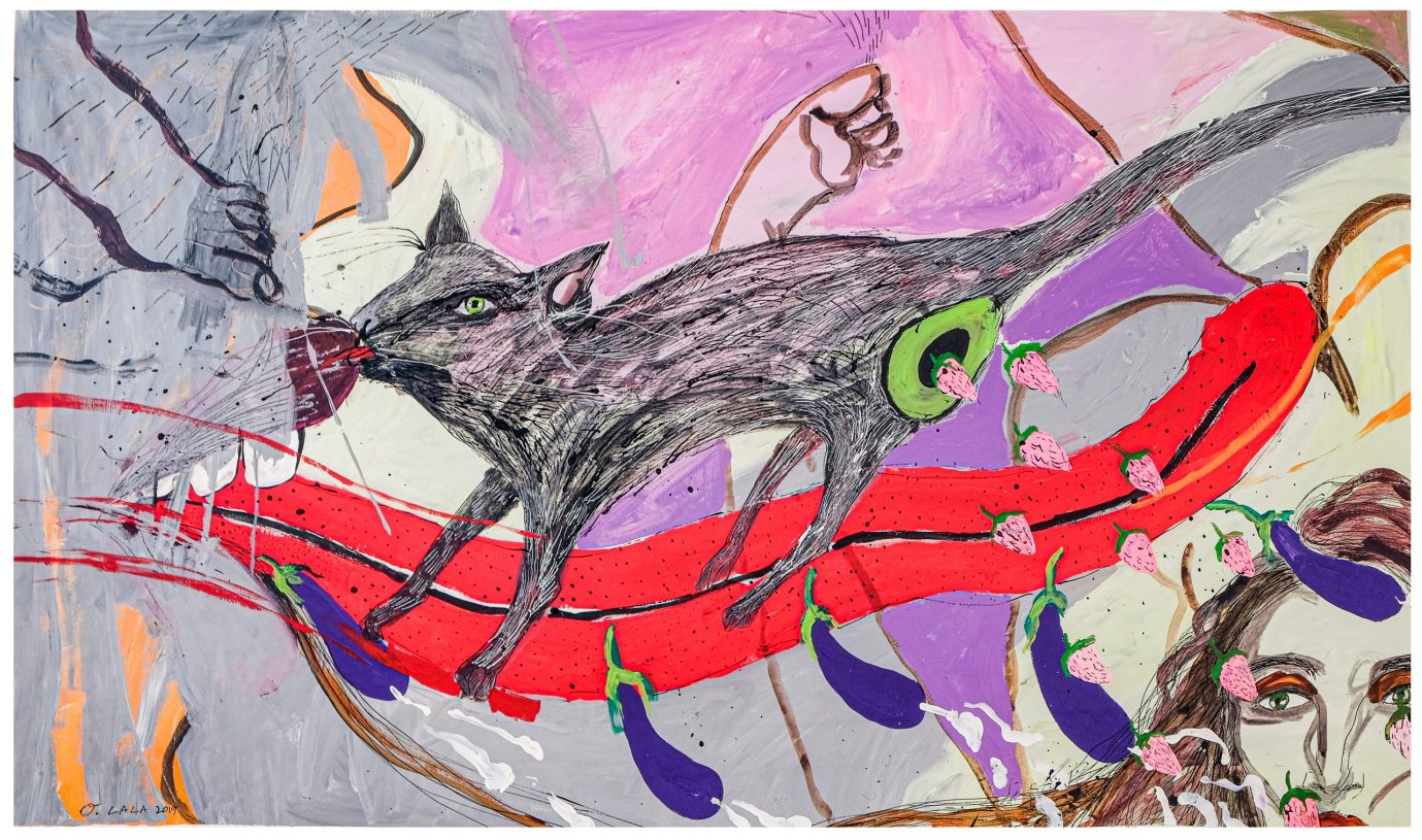 Ο.Lala, <i>Story of the eye</i>, 2019, acrylic and ink on canvas, 85x150 cm