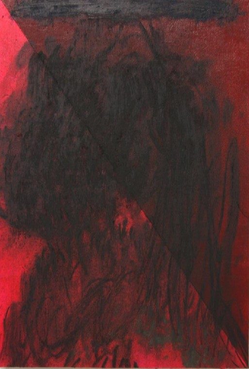 Giorgos Kontis, <i>Untitled</i>, 2018, acrylic, charcoal and varnish on plywood, mirror-glass, <br> 40x27 cm