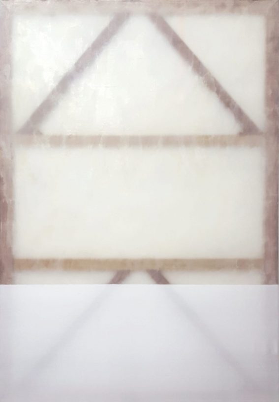 Giorgos Kontis, <i>Untitled</i>, 2019, mixed media on silk on artist's oak stretchers, 135x95 cm