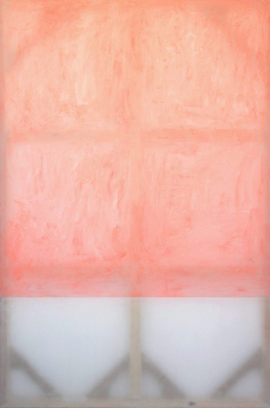 Giorgos Kontis, <i>Untitled</i>, 2019, mixed media on silk on artist's oak stretchers, <br>150x100 cm