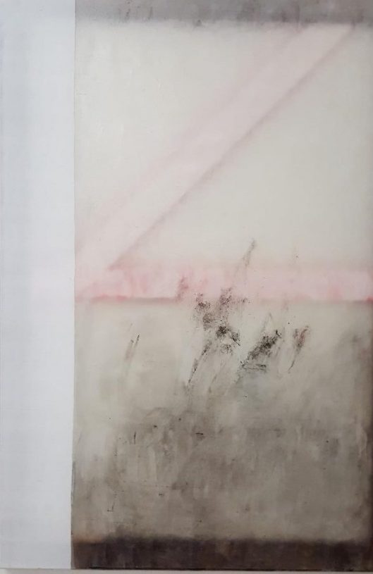 Giorgos Kontis, <i>Untitled</i>, 2019, mixed media on silk on artist's painted oak stretchers, 85x60 cm