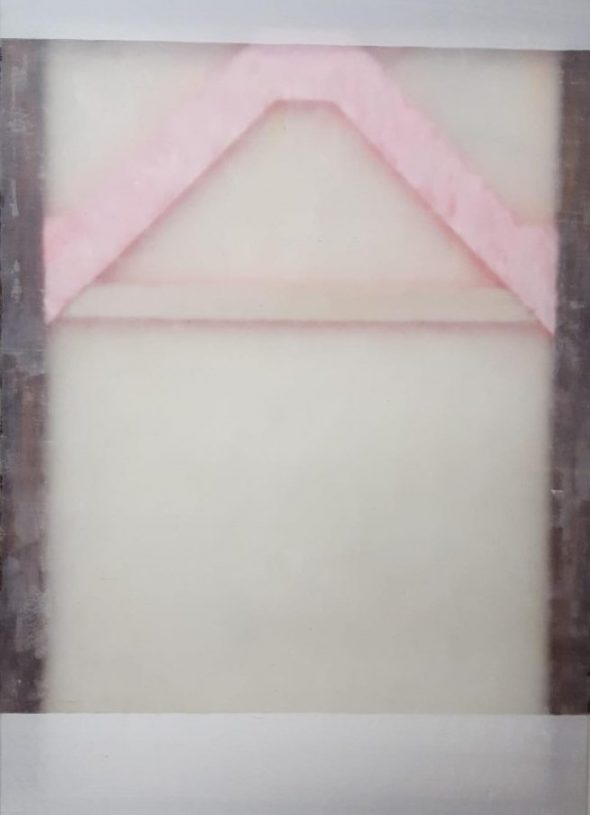 Giorgos Kontis, <i>Untitled</i>, 2019, mixed media on silk on artist's painted oak stretchers, 85x60 cm