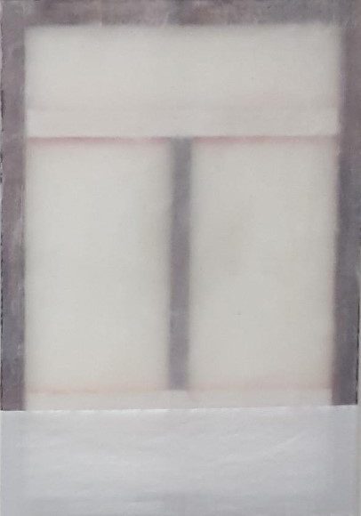 Giorgos Kontis, <i>Untitled</i>, 2019, mixed media on silk on artist's painted oak stretchers, 85x60 cm