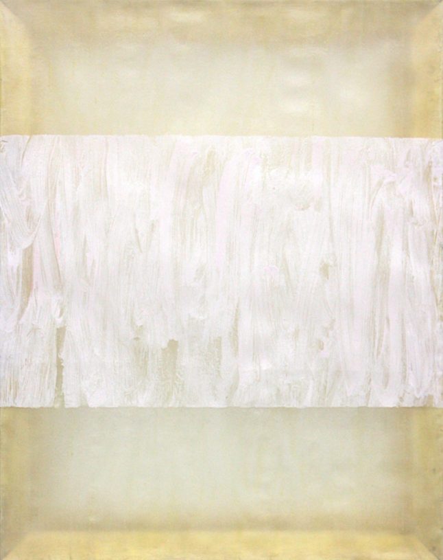 Giorgos Kontis, <i>Untitled</i>, 2020, encaustic on silk, gold leaf, 46x36 cm