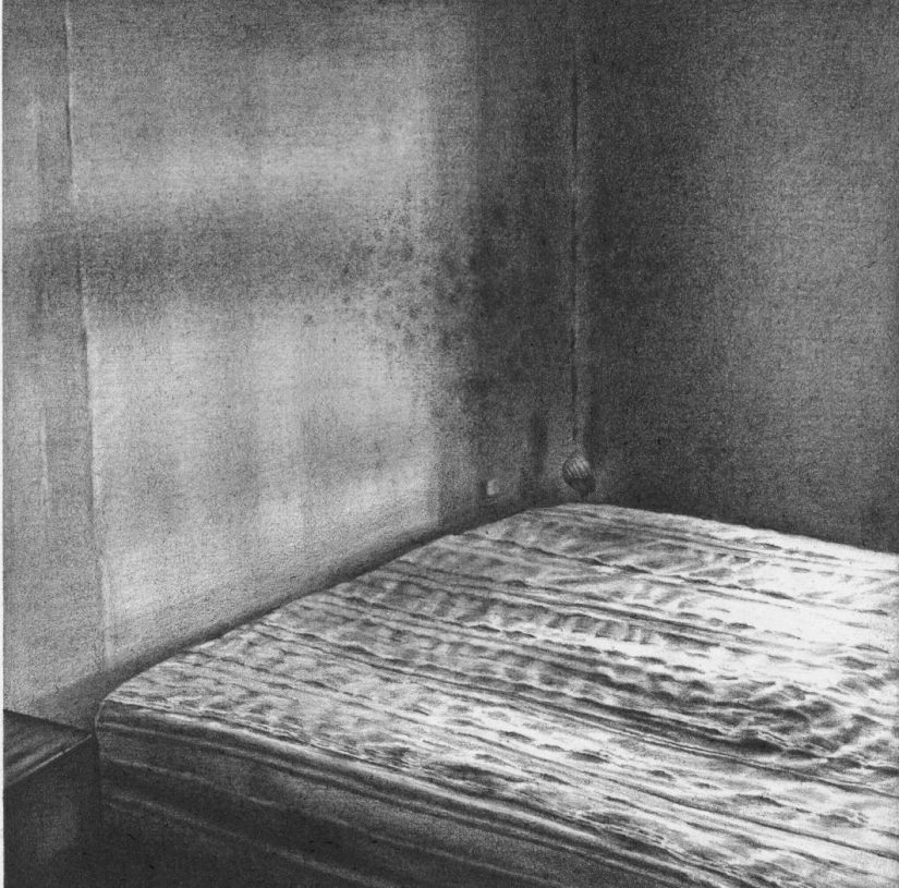 Fotini Poulia, <i>A Bedroom</i>, 2019, pencil on paper, 13x13 cm