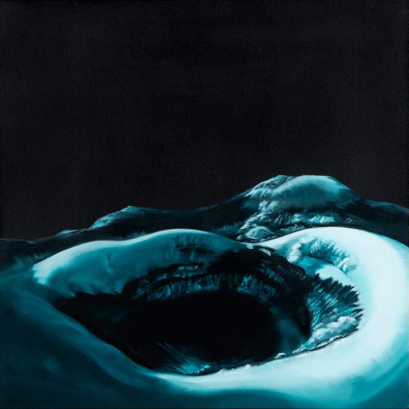 Fotini Poulia, <i>Cotopaxi's Crater</i>, 2020, oil on wood, 28x28 cm