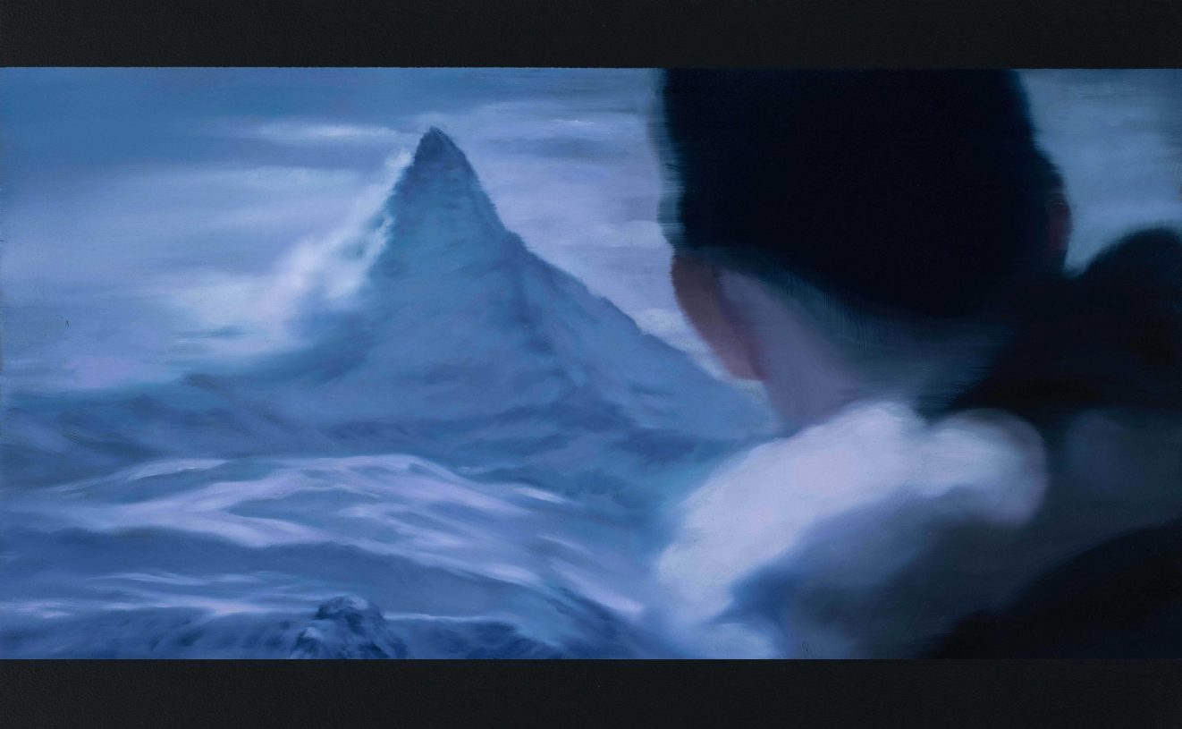 Fotini Poulia, <i>The wanderer </i>, 2024, oil on wood, 26.5x43 cm