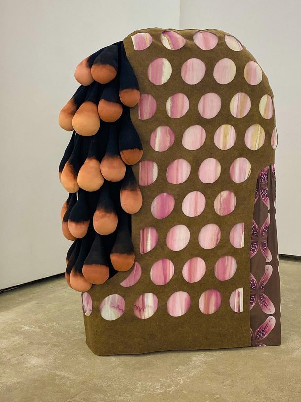 Eleni Christodoulou, <i>#femme</i>, 2019, felt and various fabrics, natural dyes, digital printing on fabric, upholstery sponge, 150x94x33 cm