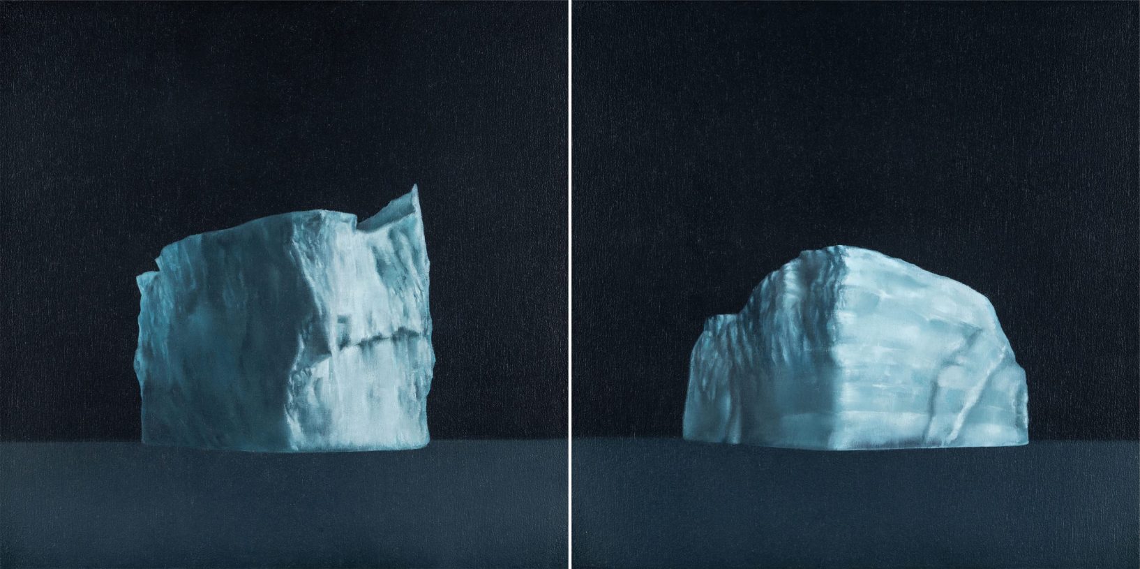 Fotini Poulia, <i>Iceberg #2</i> & <i>Iceberg #1</i>, 2015, oil on wood, 32x32 cm each