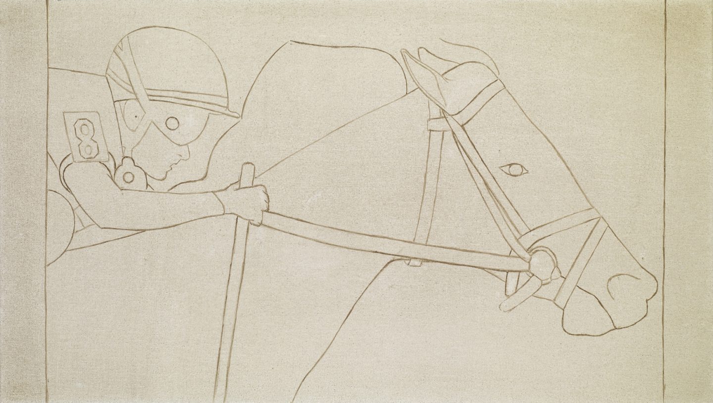 Ilias Papailiakis, <i>Horse and Rider</i>, 2018, oil on canvas, 40x70 cm